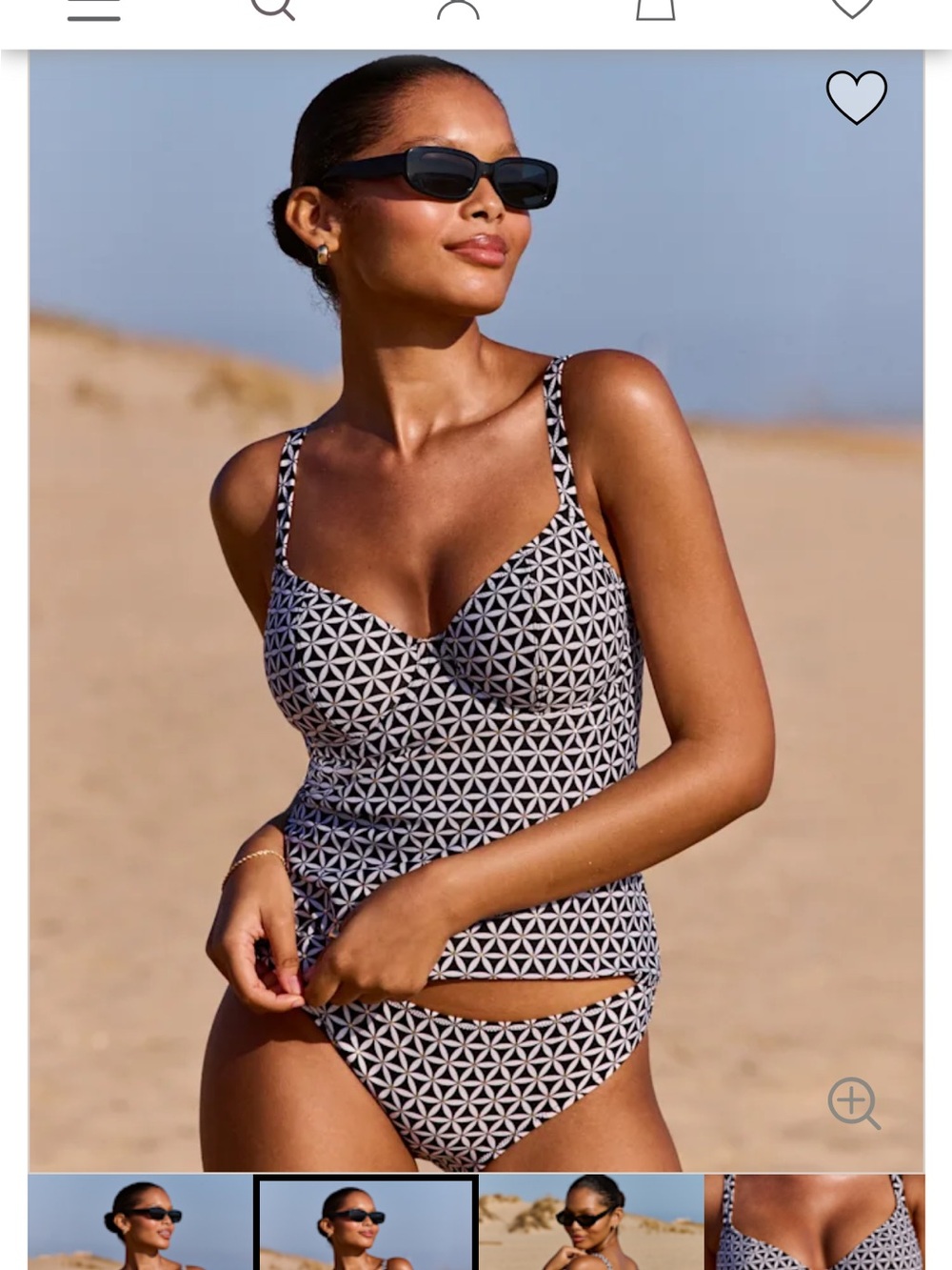 Freya Black and White Geometric Swim Camisole with Built-In underwire cups